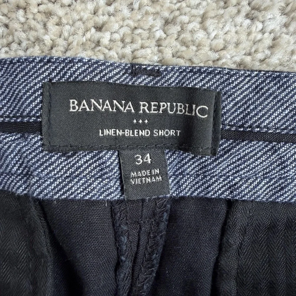 Banana Republic Chino Shorts Mens 34 Black Linen Blend Flat Front Casual Summer